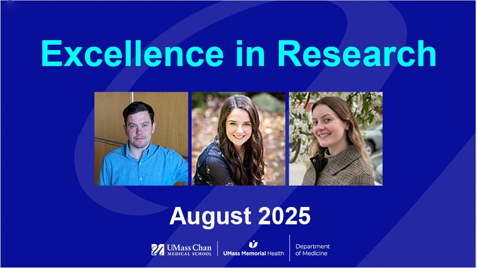  Excellence in Research, August 2025, image of Dr. Humphries, Sara Cahill, and Laurel Stine