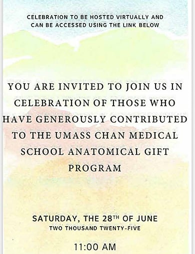 Anatomical Gift Program 2025 Memorial Invitation