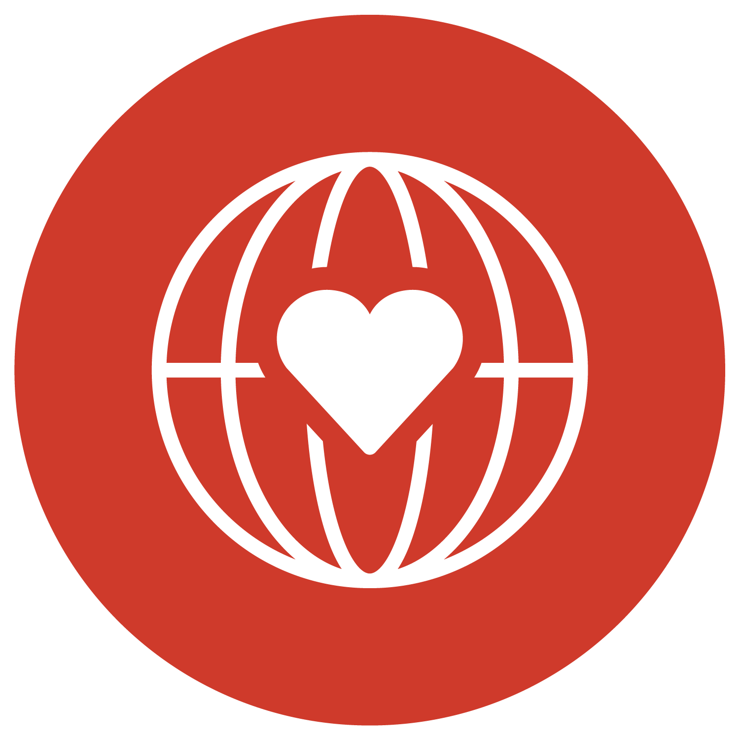 Red circle globe heart icon