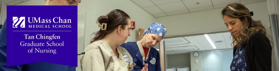 Three nursing professionals in a hospital setting