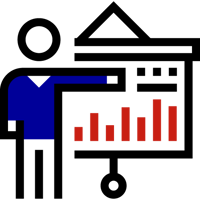 person in front of presentation screen