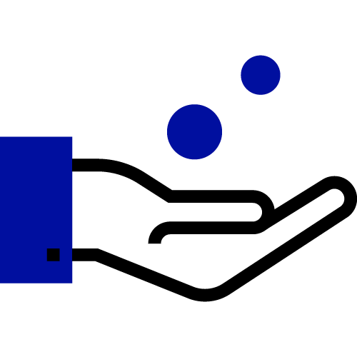 hand holding floating balls icon