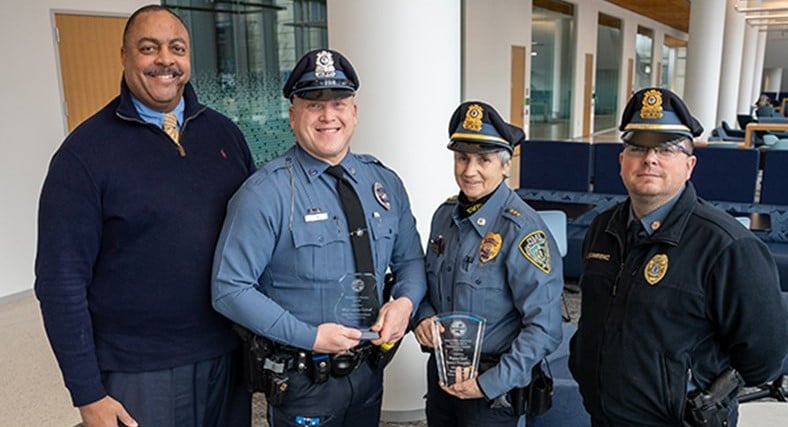 UMass Police Chief Pierce with three officers