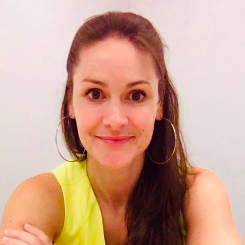 White woman with long brown hair