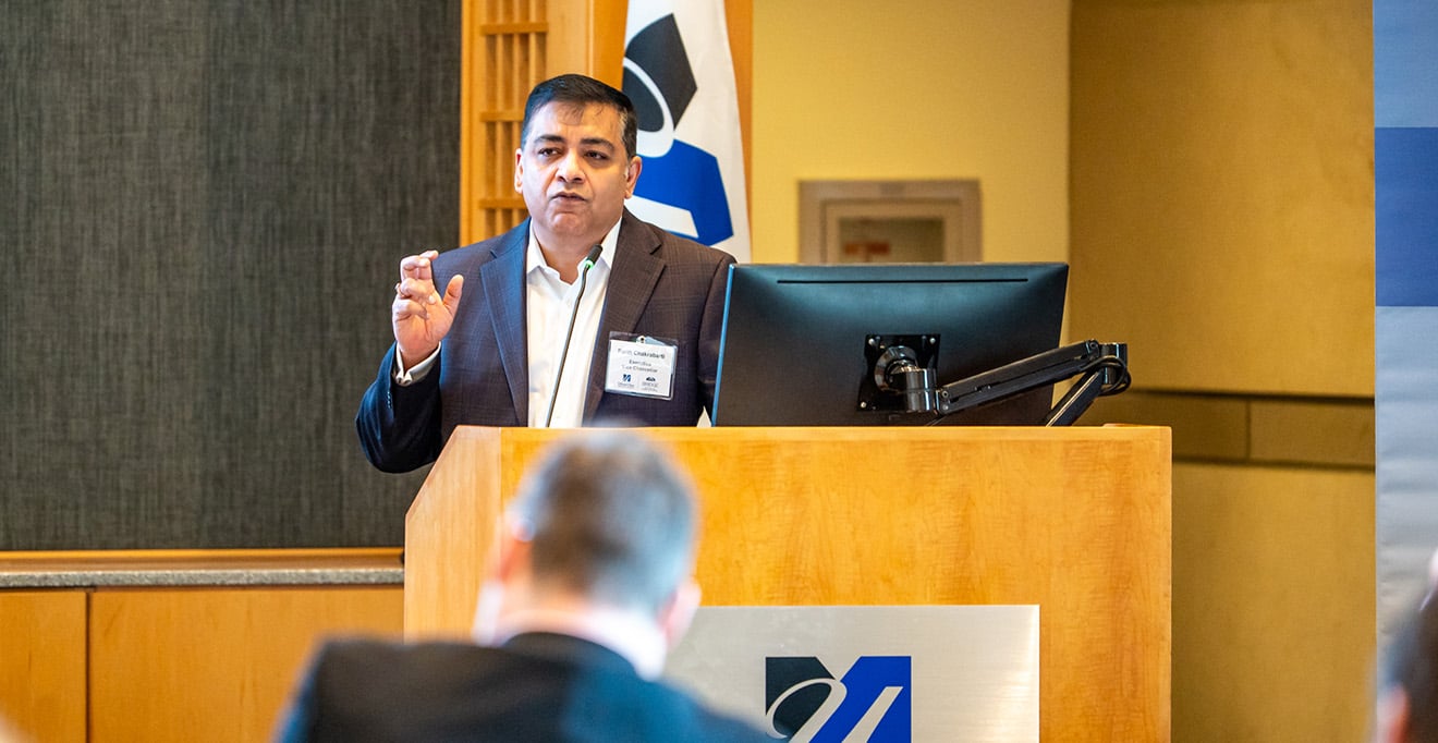 Parth Chakrabarti, MBA, presents statistics from the Impact Report FY21-24 released by BRIDGE Innovation and Business Development