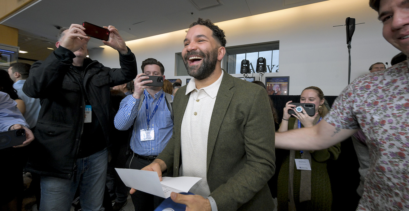 MD/PhD student Zach Dyer, MPH, is all smiles after opening his match envelope and learning he is headed to Institute for Family Health in New York City for family medicine.